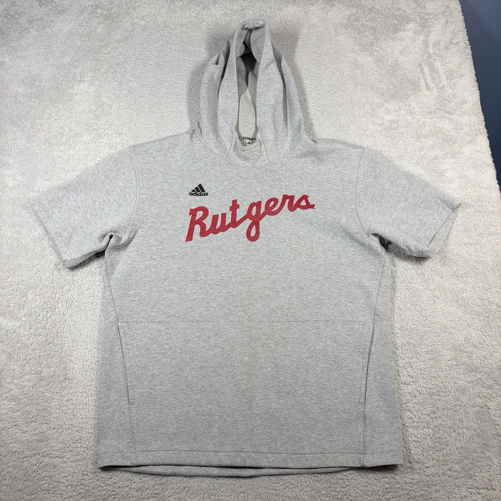 Rutgers Adidas Hoodie Short Sleeve Mens Large Gray Spell Out Athletic Training